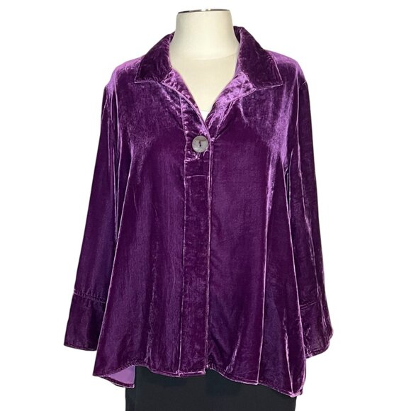 Habitat purple velvet ¾ sleeve button front shirt size L - Picture 2 of 13